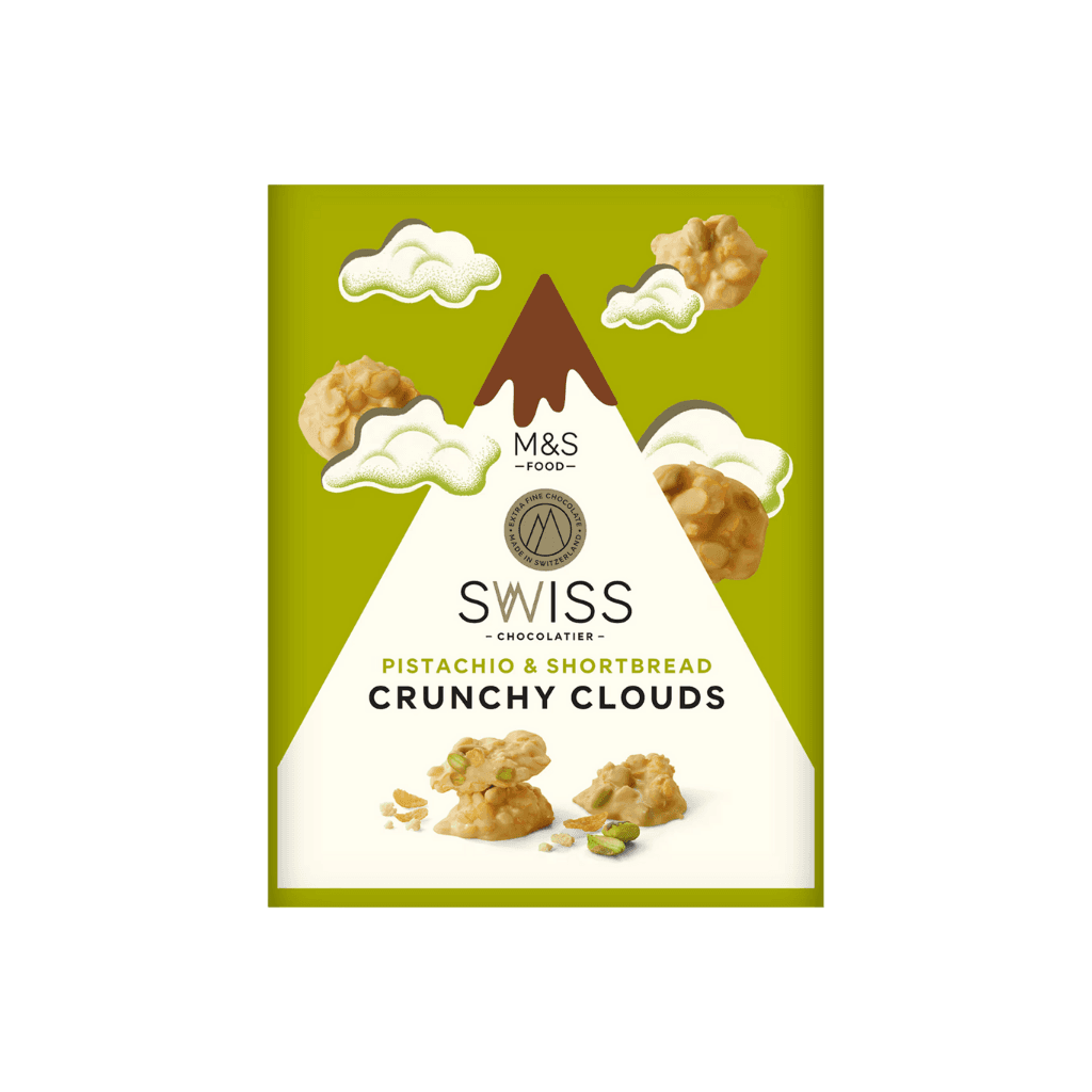 SWISS CHOCOLATIER (PISTACHIO & SHORTBREAD CRUNCHY CLOUDS)